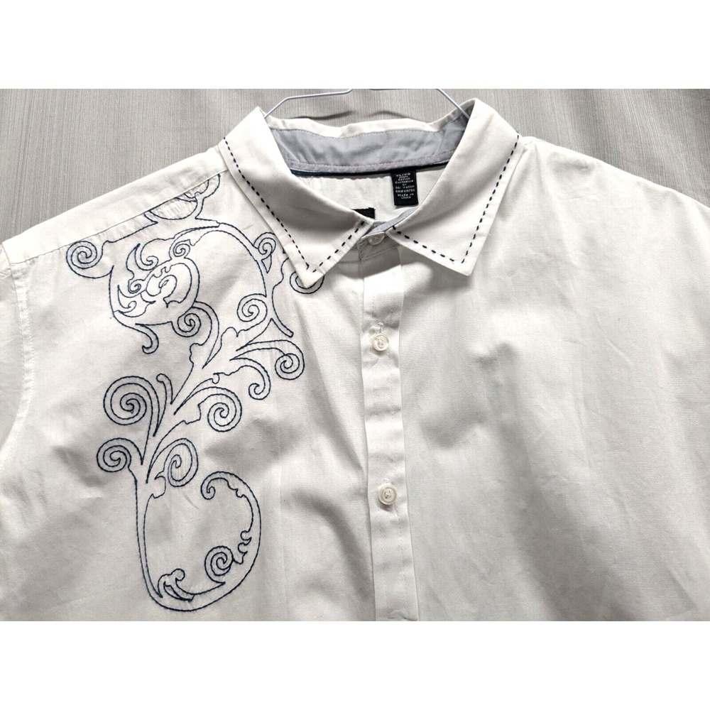 J Ferrar Modern Fit Short Sleeve White Embroidered Mens XL Cotton Button Retro
